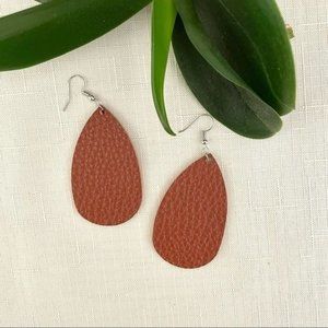 2/$10 Penny Brown Faux Leather Lightweight Teardrop Earrings New
